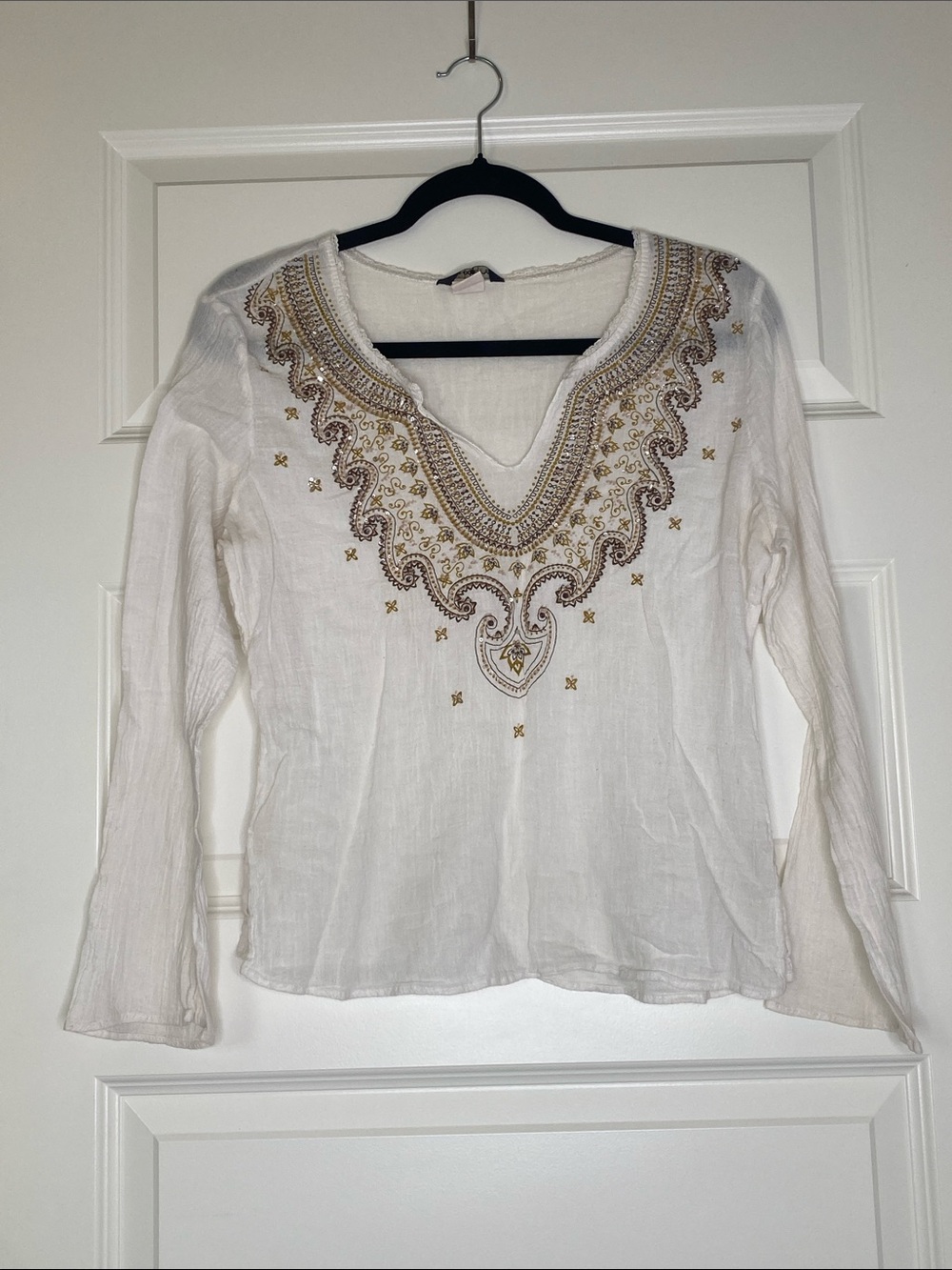 90s Anxiety White Sequin Boho Top
